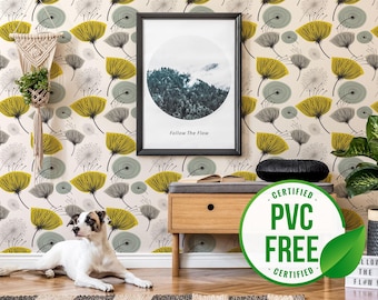 Mid-century self-adhesive wallpaper | Dandelion Peel and Stick wallpaper or Unpasted wallpaper - PVC-Free | Floral removable wallpaper