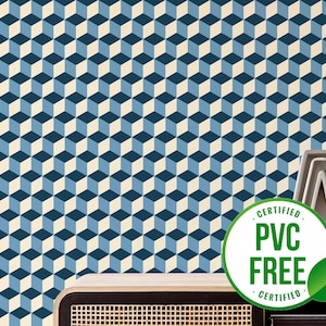 Blaue Tapete | Ablösbare Tapete oder ungeklebte Tapete - PVC-Frei | Geometrische mutige selbstklebende Tapete