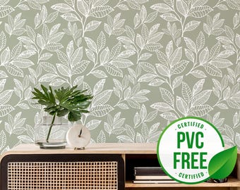 Grünes Blatt Tapete | Ablösbare Tapete oder ungeklebte Tapete - PVC-Frei | Schlichte selbstklebende Tapete