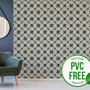 Gray and blue tile backsplash wallpaper | Removable Peel and Stick wallpaper or Unpasted wallpaper - PVC-Free