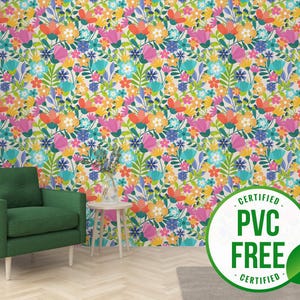 Bunte Sommer Tapete | Ablösbare Tapete oder ungeklebte Tapete - PVC-Frei | Floral Psychedelic Selbstklebende Tapete