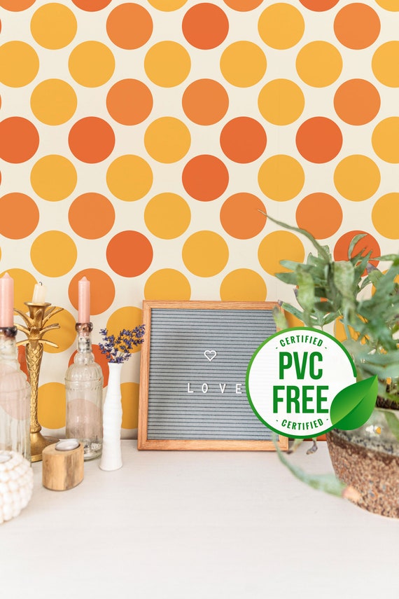 Retro Self Adhesive Wallpaper Orange 70s Polka Dots Retro Peel and
