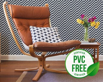 Striped wallpaper | Navy blue diagonal lines Removable Peel and Stick or Unpasted wallpaper - PVC-Free | Stripes Self-adhesive wallpaper