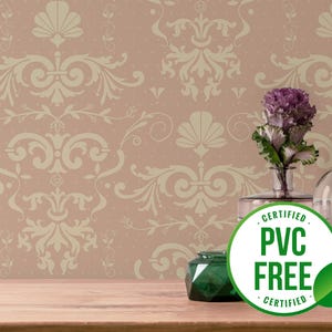 Neutral damask wallpaper | Removable Peel and Stick wallpaper or Unpasted wallpaper - PVC-Free | Vintage Dotted Self-adhesive wallpaper