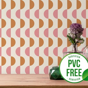 Pink half circles wallpaper | Removable Peel and Stick wallpaper or Unpasted wallpaper - PVC-Free | Mid-Century Self-adhesive wallpaper