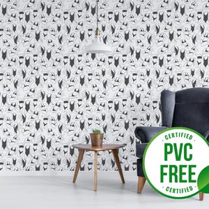 Papel pintado de cuerpo femenino negro / Papel pintado despegable y pegable o papel pintado sin pegar - Sin PVC / Papel pintado autoadhesivo con diseño de líneas