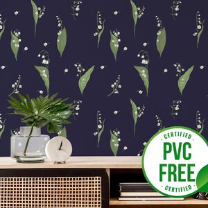 Navy snowdrops wallpaper | Removable Peel and Stick wallpaper or Unpasted wallpaper - PVC-Free | Bold Floral Self-adhesive wallpaper