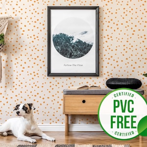 Orange dalmatian self-adhesive wallpaper | Dots removable peel and stick wallpaper - PVC-Free material & Eco-friendly Inks