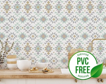 Pastel Aztec wallpaper | Removable Peel and Stick wallpaper or Unpasted wallpaper - PVC-Free | Geometric Striped Self-adhesive wallpaper