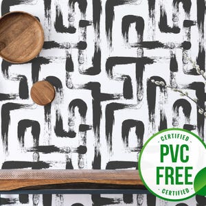 Papel pintado autoadhesivo en blanco y negro / Papel pintado despegable y pegable con trazos de pincel o papel pintado sin pegar - Sin PVC / Papel pintado extraíble llamativo