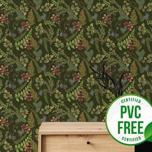 Dark Green vintage fern wallpaper | Removable Peel and Stick wallpaper or Unpasted wallpaper - PVC-Free | Botanical Self-adhesive wallpaper
