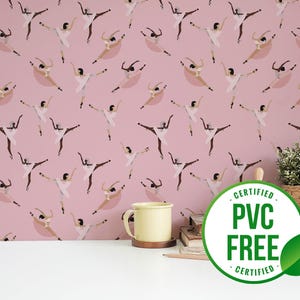 Pink inclusive wallpaper | Removable Peel and Stick wallpaper or Unpasted wallpaper - PVC-Free | Ballet Dancer Self-adhesive wallpaper