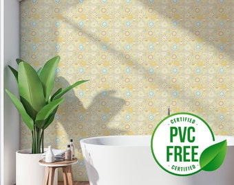 Yellow vintage wallpaper | Removable Peel and Stick wallpaper or Unpasted wallpaper - PVC-Free | Scandinavian Floral Self-adhesive wallpaper