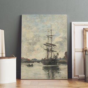 Ship on the Touques door Eugene Boudin canvas muurkunst / canvas uitgerekt en klaar om op te hangen