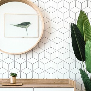 Geometric self-adhesive wallpaper | Hexagon Removable Peel and Stick wallpaper or Unpasted wallpaper - PVC-Free image 2