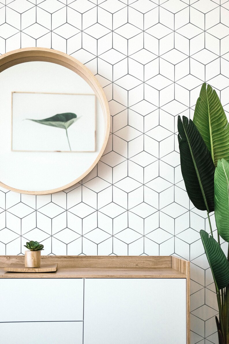 Geometric self-adhesive wallpaper | Hexagon Removable Peel and Stick wallpaper or Unpasted wallpaper - PVC-Free image 2