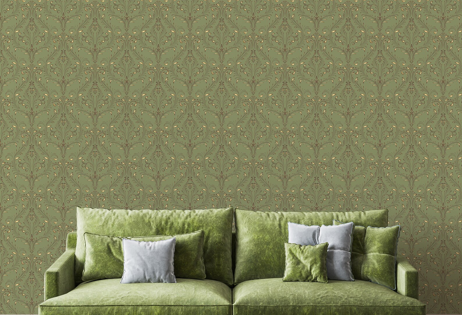 Olive Green Vintage Wallpaper Removable Peel and Stick - Etsy