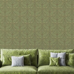 Olive Green Vintage Wallpaper Removable Peel and Stick Wallpaper or