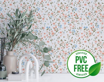 Pastel small floral wallpaper | Removable Peel and Stick wallpaper or Unpasted wallpaper - PVC-Free | Vintage Self-adhesive wallpaper