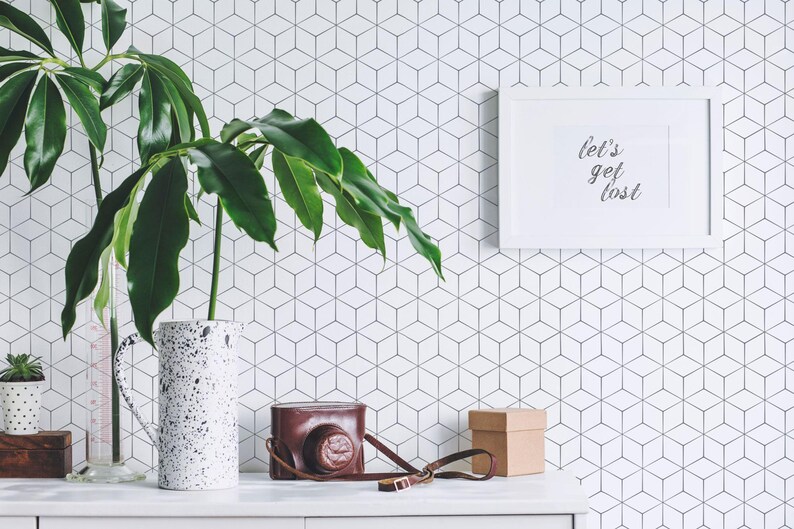 Geometric self-adhesive wallpaper | Hexagon Removable Peel and Stick wallpaper or Unpasted wallpaper - PVC-Free image 7