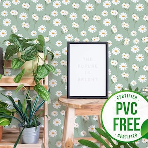 Gänseblümchen Tapete | Ablösbare Tapete oder ungeklebte Tapete - PVC-Frei | Boho Floral selbstklebende Tapete