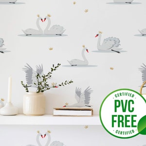 White swan lake wallpaper | Removable Peel and Stick wallpaper or Unpasted wallpaper - PVC-Free | Bird Nursery Self-adhesive wallpaper