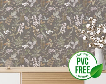 Gray soft leaf wallpaper | Removable Peel and Stick wallpaper or Unpasted wallpaper - PVC-Free | Floral Fall Self-adhesive wallpaper