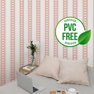 Beige and orange striped wallpaper | Removable Peel and Stick wallpaper or Unpasted wallpaper - PVC-Free | Vintage Self-adhesive wallpaper