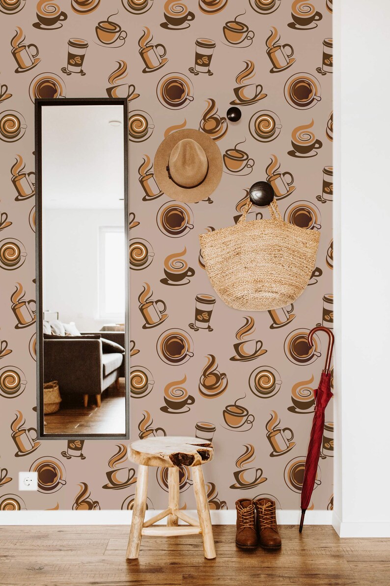 Brown Cafe Wallpaper Removable Peel and Stick Wallpaper or - Etsy