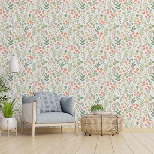 Green soft fall wallpaper | Removable Peel and Stick wallpaper or Unpasted wallpaper - PVC-Free | Floral Leaf Self-adhesive wallpaper image 8