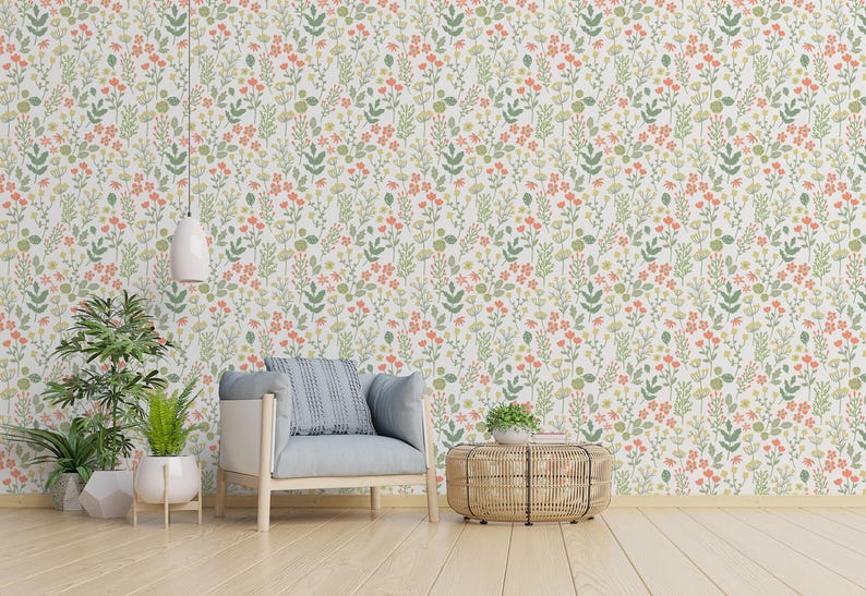 Green soft fall wallpaper | Removable Peel and Stick wallpaper or Unpasted wallpaper - PVC-Free | Floral Leaf Self-adhesive wallpaper image 8