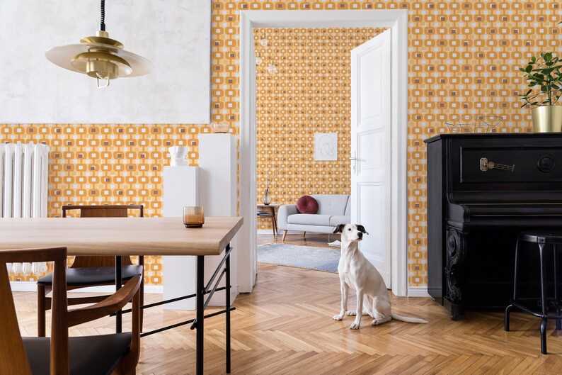 Yellow Midcentury Modern Wallpaper Removable Peel and Stick Etsy