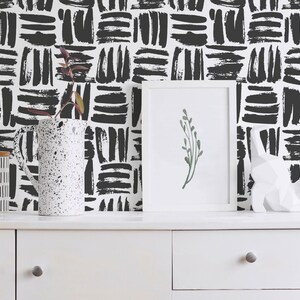 Brushstroke wallpaper | Brush stroke peel and stick wallpaper or Unpasted - PVC-free | Black & White removable wallpaper | Rustic Wall Décor image 6