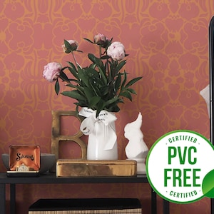 Rote Vintage Tapete | Ablösbare Tapete oder ungeklebte Tapete - PVC-Frei | Floral Eklektische Selbstklebende Tapete