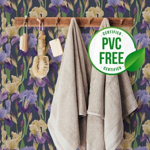 Dunkelblaue und lila Blumentapete | Ablösbare Tapete oder ungeklebte Tapete - PVC-Frei | Gewagte selbstklebende Tapete