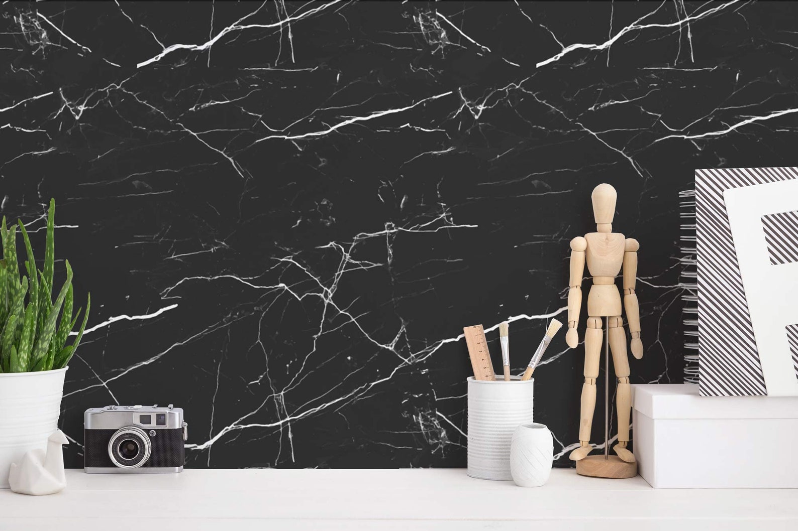 Black Marble Wallpaper Mural Black Marble Faux Removable Etsy