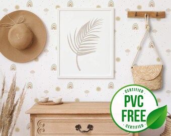 Beige and white minimal Boho wallpaper | Neutral Removable Peel and Stick wallpaper or Unpasted wallpaper- PVC-Free | Boho Rainbow wallpaper