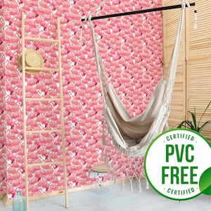 Pink flamingo wallpaper | Removable Peel and Stick wallpaper or Unpasted wallpaper - PVC-Free | Bold Kids Self-adhesive wallpaper