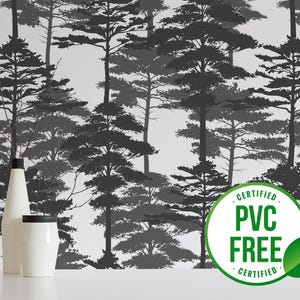 Carta da parati foresta grigia / Carta da parati rimovibile Peel and Stick o Carta da parati non incollata - Senza PVC / Carta da parati autoadesiva Pine Tree Bold