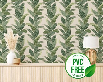 Feuille tropicale verte Papier peint | amovible ou papier peint non encollé - sans PVC | Papier peint autocollant Natural Stroke
