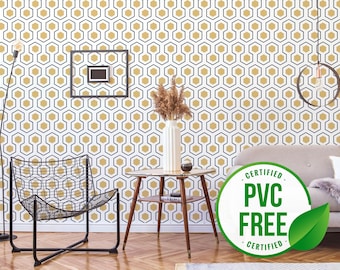 Honeycomb wallpaper | Geometric Removable Peel and Stick wallpaper or Unpasted wallpaper - PVC-Free | Hexagon Self-adhesive wallpaper