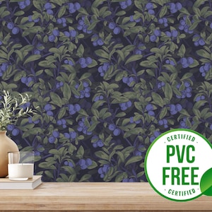 Blaue Tapete Cartoon Blaubeere Ablösbare Tapete oder ungeklebte Tapete - PVC-Frei | Bold Leaf Selbstklebende Tapete