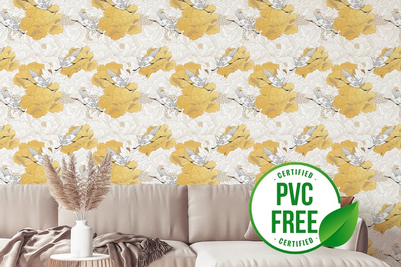 Yellow Chinoiserie Wallpaper Removable Peel and Stick Etsy