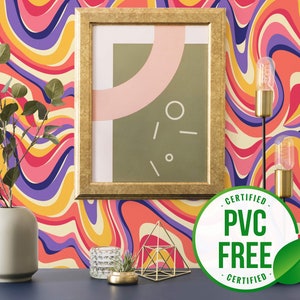 Colorful psychedelic wallpaper | Removable Peel and Stick wallpaper or Unpasted wallpaper - PVC-Free | Bold Striped Self-adhesive wallpaper