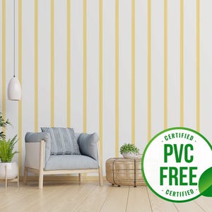 Yellow French stripe self-adhesive wallpaper | Striped Peel and Stick wallpaper or Unpasted wallpaper- PVC-Free | Yellow removable wallpaper