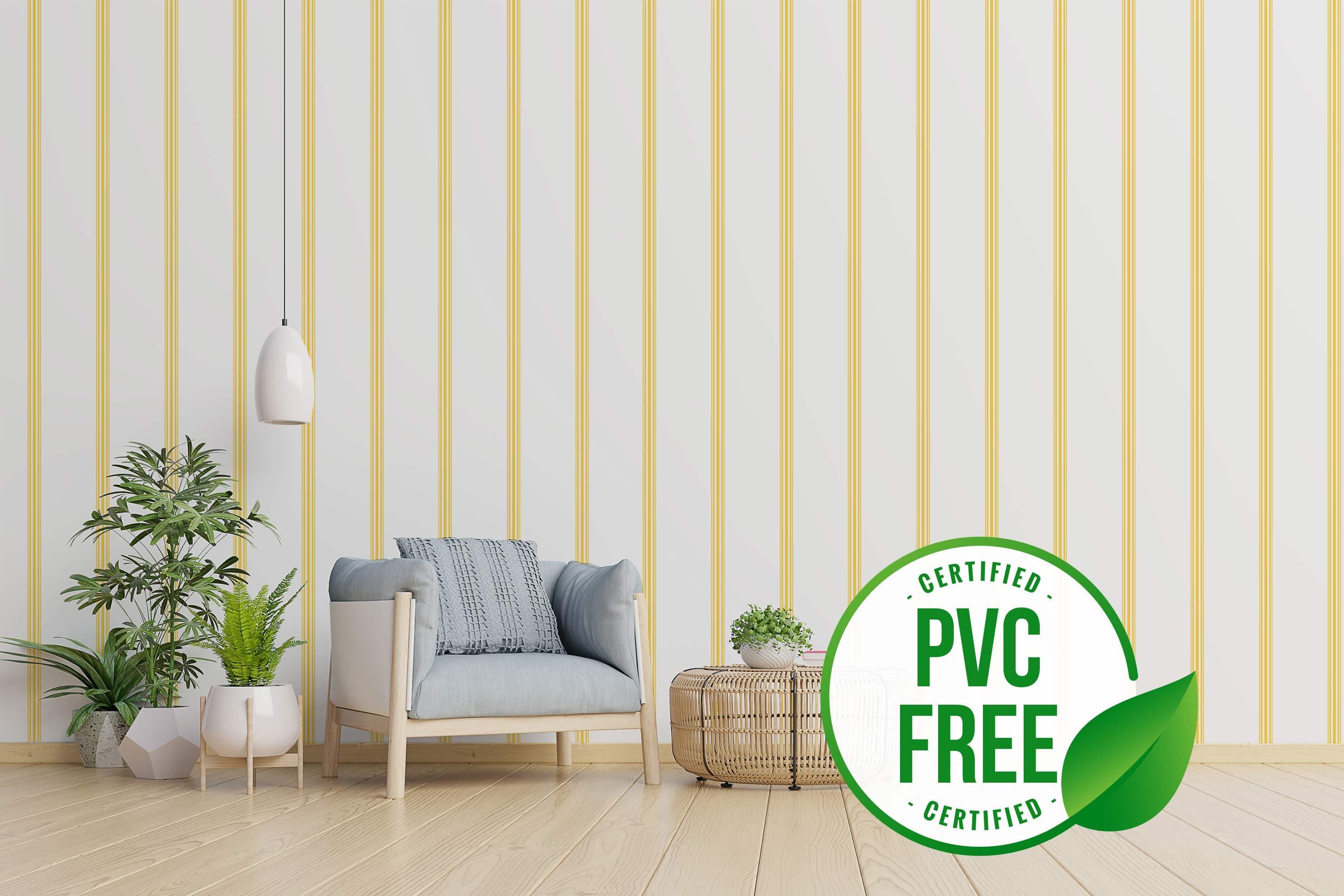 Yellow French stripe self-adhesive wallpaper | Striped Peel and Stick wallpaper or Unpasted wallpaper- PVC-Free | Yellow removable wallpaper