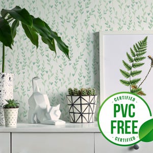 Carta da parati autoadesiva in eucalipto / Carta da parati verde naturale a buccia e stick o carta da parati non incollata - Senza PVC / Decorazione murale con foglie e motivi floreali