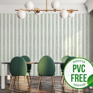 Green french stripe wallpaper | Removable Peel and Stick wallpaper or Unpasted wallpaper - PVC-Free | Striped Self-adhesive wallpaper