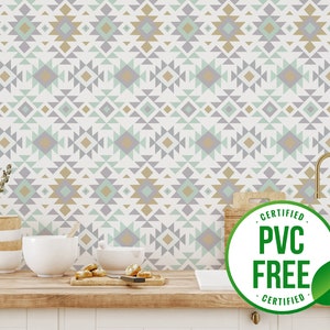 Pastel Aztec wallpaper | Removable Peel and Stick wallpaper or Unpasted wallpaper - PVC-Free | Geometric Striped Self-adhesive wallpaper