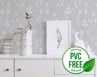 Dandelion wallpaper | Floral Removable Peel and Stick wallpaper or Unpasted wallpaper - PVC-Free | Nursery Self-adhesive wallpaper